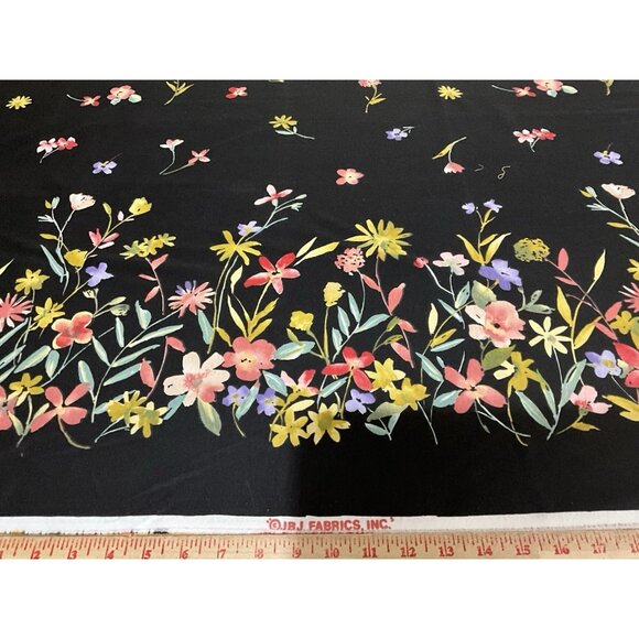 JBJ Fabrics Cotton Blend Border Print Fabric with Black Background and Florals - Picture 10 of 15